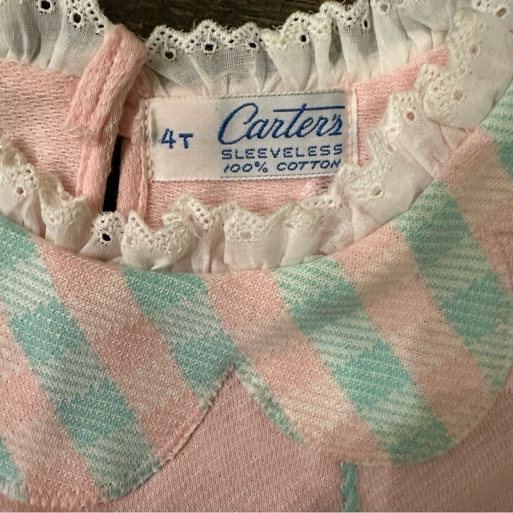 VTG Carter’s 60s/70s Baby/Toddler 4T Set Girls Gingham Summer Outfit Pink Blue - Picture 3 of 9